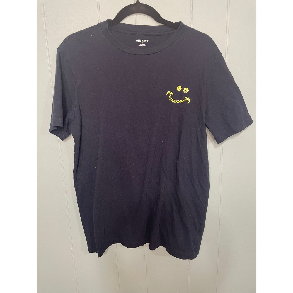 Old Navy‎ Men's Medium Blue Cotton Short Sleeve T Shirt Smiley Face Graphic Tee